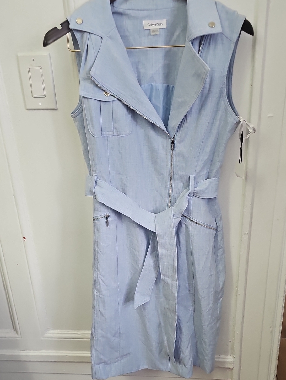 Calvin Klein Light Blue Sleeveless Zip Front Dress